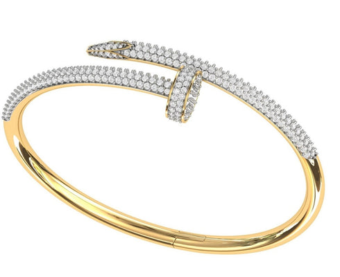 14K Solid Yellow Gold with Diamond Nail Bangle
